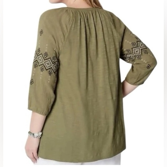 NEW-J. Jill Olive / Sage Green Women's Bohemian Tunic with Embroidery - Picture 2 of 12
